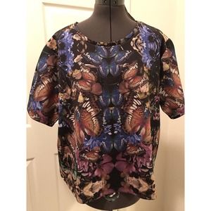 ASOS Short Sleeve Shirt, US 18, Butterfly Floral Graphic Print